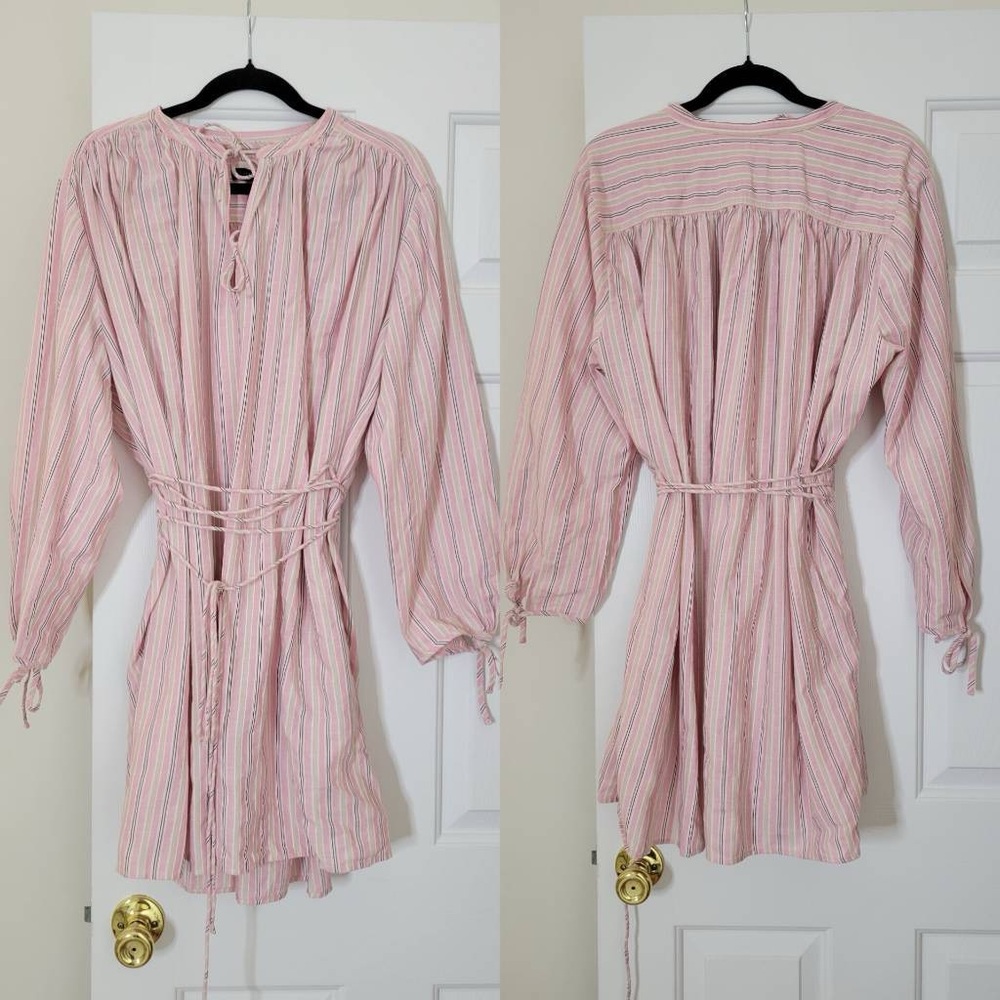 J. Crew Re-Imagined Alma Pink Striped Beach Boho Cotton Dress Womens Size L-XL - Picture 3 of 14